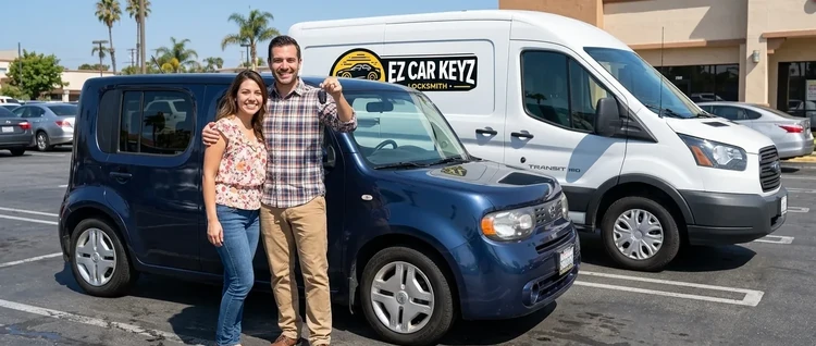 Happy customers with their replacement Nissan Cube car key from EZ Car Keyz in San Diego County