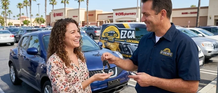 Customer with a replacement Nissan Juke car key from EZ Car Keyz in San Diego County