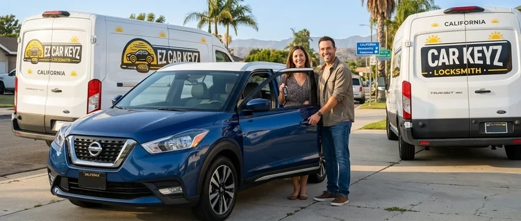 Happy customers with their replacement Nissan Kicks car key from EZ Car Keyz in San Diego County