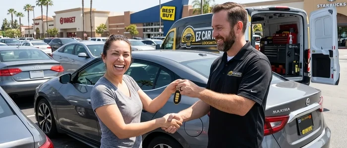 Customer with a replacement Nissan Maxima car key from EZ Car Keyz in San Diego County