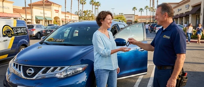Customer with a replacement Nissan Murano car key from EZ Car Keyz in San Diego County