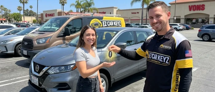 Customer with a replacement Nissan Rogue Sport car key from EZ Car Keyz in San Diego County