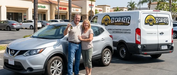 Happy customers with their replacement Nissan Rogue Sport car key from EZ Car Keyz in San Diego County