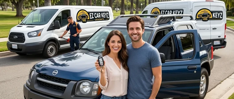 Happy customers with their replacement Nissan Xterra car key from EZ Car Keyz in San Diego County