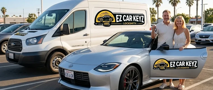 Happy customers with their replacement Nissan Z car key from EZ Car Keyz in San Diego County
