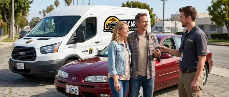 Happy customers with their replacement Oldsmobile Aurora car key from EZ Car Keyz in San Diego County