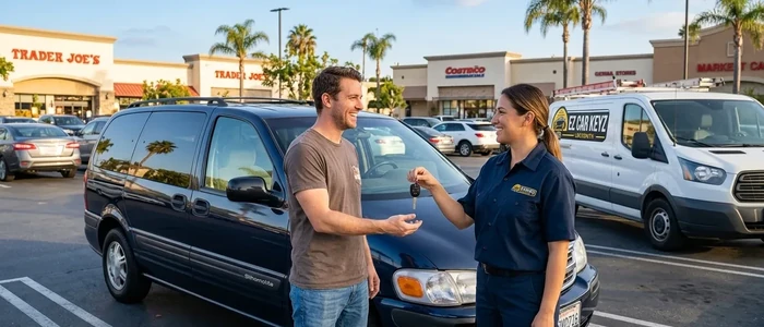 Customer with a replacement Oldsmobile Silhouette car key from EZ Car Keyz in San Diego County