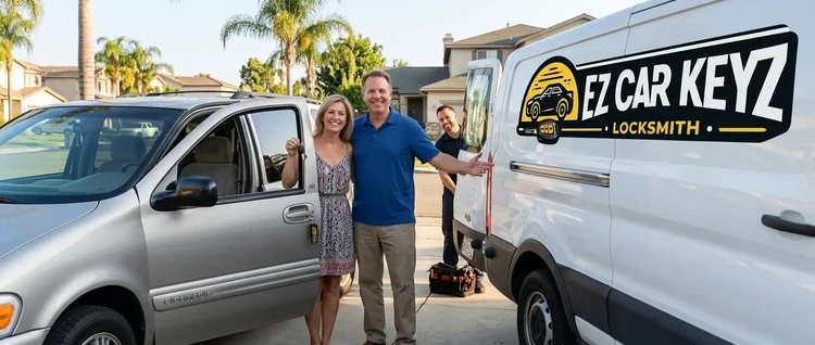 Happy customers with their replacement Oldsmobile Silhouette car key from EZ Car Keyz in San Diego County