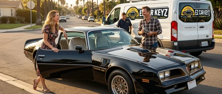 Happy customers with their replacement Pontiac Firebird car key from EZ Car Keyz in San Diego County