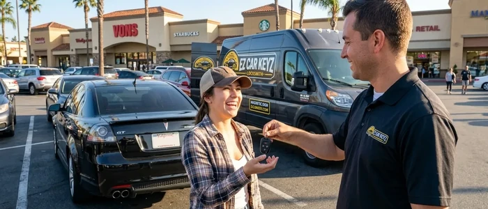 Customer with a replacement Pontiac G8 car key from EZ Car Keyz in San Diego County