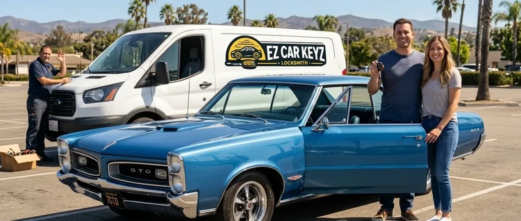 Happy customers with their replacement Pontiac GTO car key from EZ Car Keyz in San Diego County