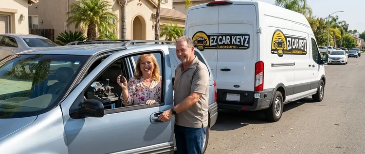 Happy customers with their replacement Pontiac Montana car key from EZ Car Keyz in San Diego County