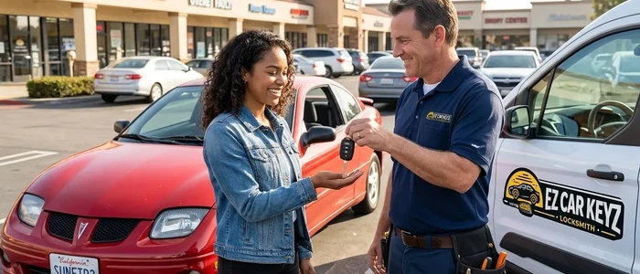 Customer with a replacement Pontiac Sunfire car key from EZ Car Keyz in San Diego County