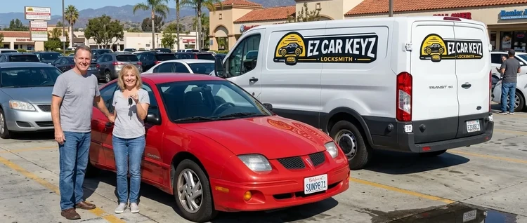 Happy customers with their replacement Pontiac Sunfire car key from EZ Car Keyz in San Diego County