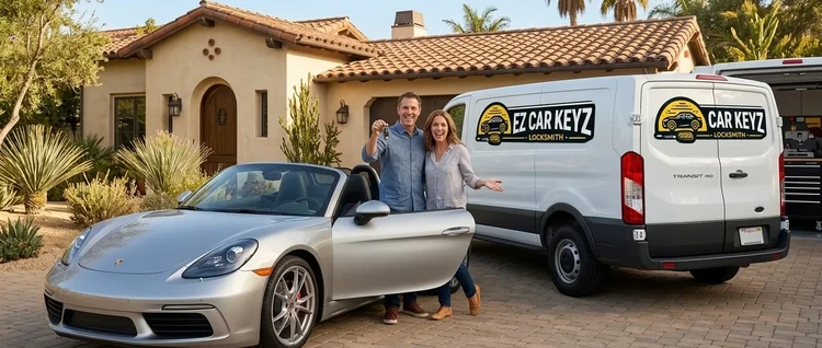 Happy customers with their replacement Porsche Boxster car key from EZ Car Keyz in San Diego County
