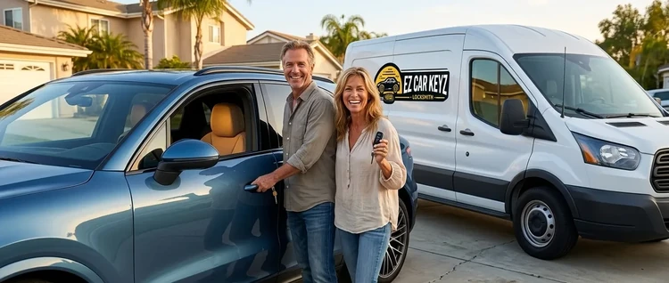 Happy customers with their replacement Porsche Cayenne car key from EZ Car Keyz in San Diego County