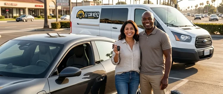 Happy customers with their replacement Porsche Taycan car key from EZ Car Keyz in San Diego County