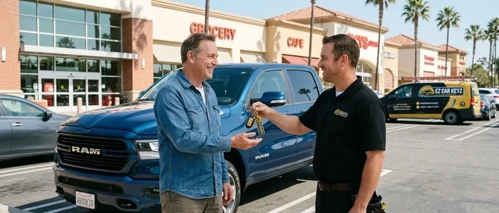 Customer with a replacement Ram 1500 car key from EZ Car Keyz in San Diego County