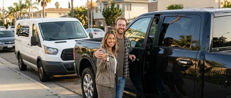 Happy customers with their replacement Ram 3500 car key from EZ Car Keyz in San Diego County