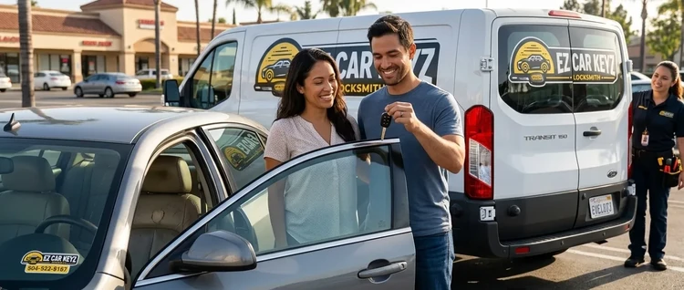 Happy customers with their replacement Saturn Aura car key from EZ Car Keyz in San Diego County
