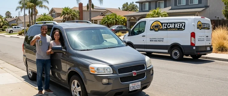 Happy customers with their replacement Saturn Relay car key from EZ Car Keyz in San Diego County