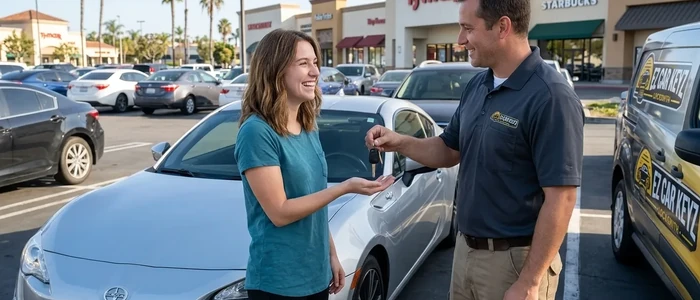 Customer with a replacement Scion FR-S car key from EZ Car Keyz in San Diego County