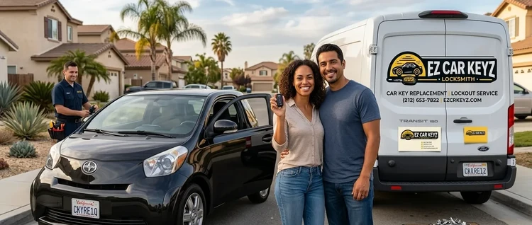 Happy customers with their replacement Scion iQ car key from EZ Car Keyz in San Diego County