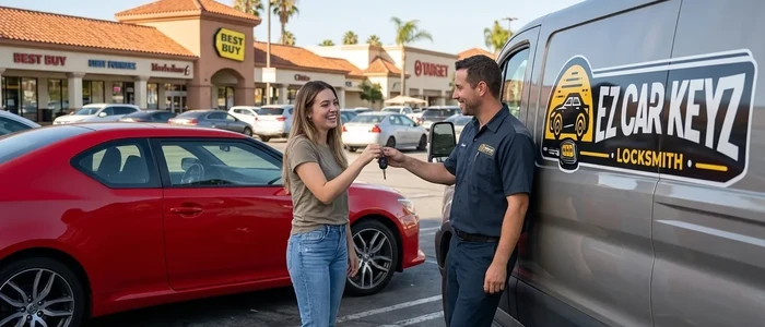 Customer with a replacement Scion tC car key from EZ Car Keyz in San Diego County