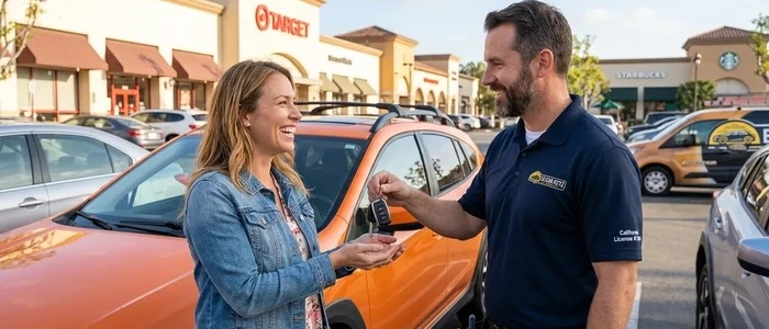 Customer with a replacement Subaru Crosstrek car key from EZ Car Keyz in San Diego County