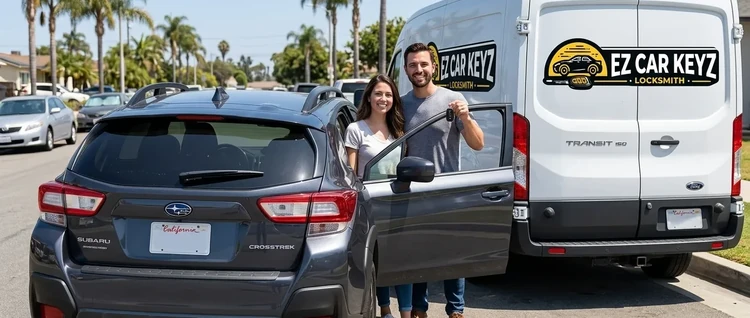Happy customers with their replacement Subaru Crosstrek car key from EZ Car Keyz in San Diego County