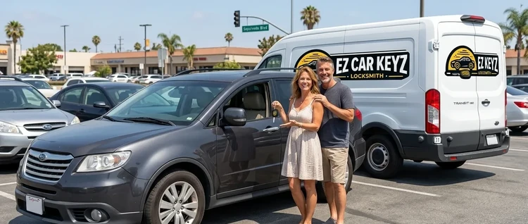 Happy customers with their replacement Subaru Tribeca car key from EZ Car Keyz in San Diego County