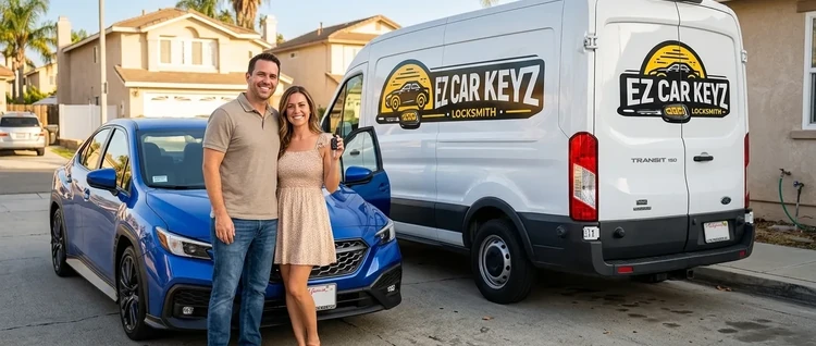 Happy customers with their replacement Subaru WRX car key from EZ Car Keyz in San Diego County