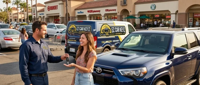 Customer with a replacement Toyota 4RUNNER car key from EZ Car Keyz in San Diego County