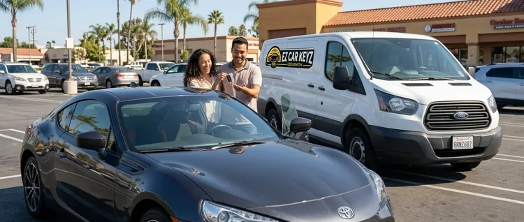Happy customers with their replacement Toyota 86 car key from EZ Car Keyz in San Diego County