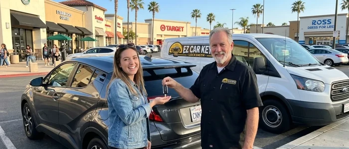 Customer with a replacement Toyota C-HR car key from EZ Car Keyz in San Diego County