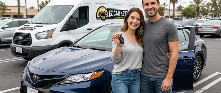 Happy customers with their replacement Toyota Camry car key from EZ Car Keyz in San Diego County