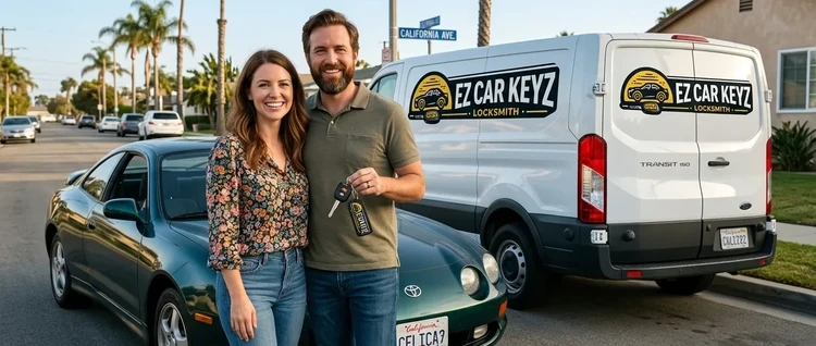 Happy customers with their replacement Toyota Celica car key from EZ Car Keyz in San Diego County