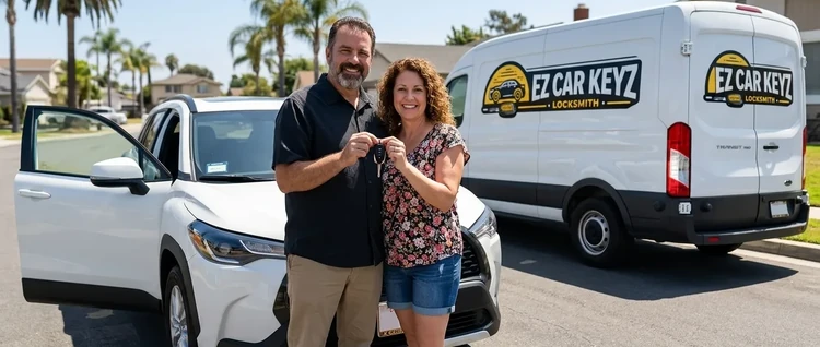 Happy customers with their replacement Toyota Corolla Cross car key from EZ Car Keyz in San Diego County