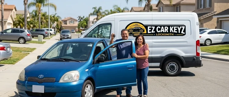 Happy customers with their replacement Toyota Echo car key from EZ Car Keyz in San Diego County