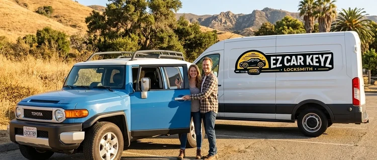 Happy customers with their replacement Toyota Fj Cruiser car key from EZ Car Keyz in San Diego County