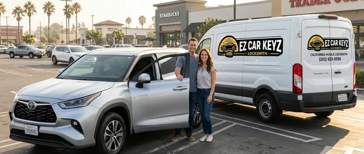 Happy customers with their replacement Toyota Highlander car key from EZ Car Keyz in San Diego County
