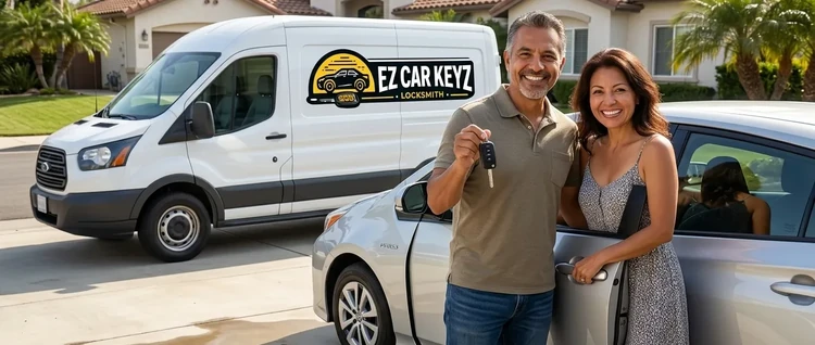 Happy customers with their replacement Toyota Prius car key from EZ Car Keyz in San Diego County