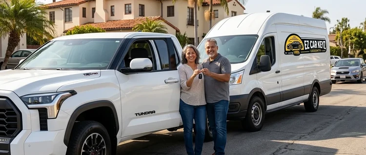 Happy customers with their replacement Toyota Tundra car key from EZ Car Keyz in San Diego County