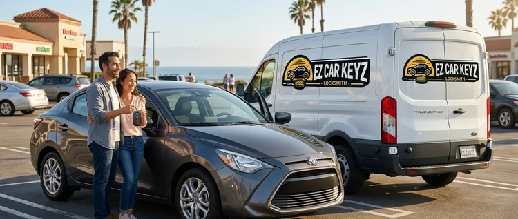 Happy customers with their replacement Toyota Yaris car key from EZ Car Keyz in San Diego County