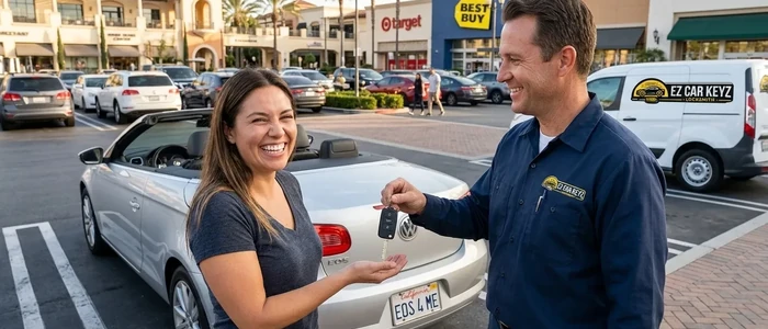 Customer with a replacement Volkswagen Eos car key from EZ Car Keyz in San Diego County