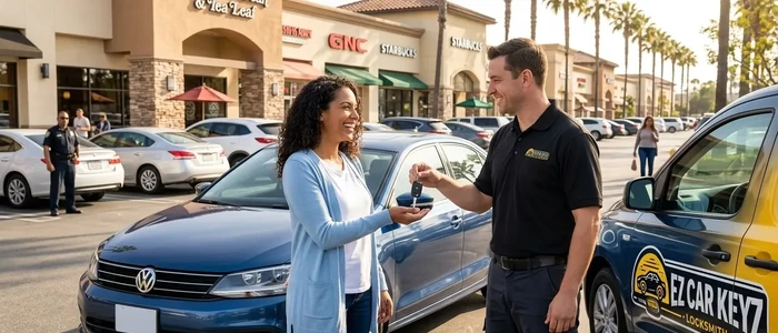 Customer with a replacement Volkswagen Jetta car key from EZ Car Keyz in San Diego County