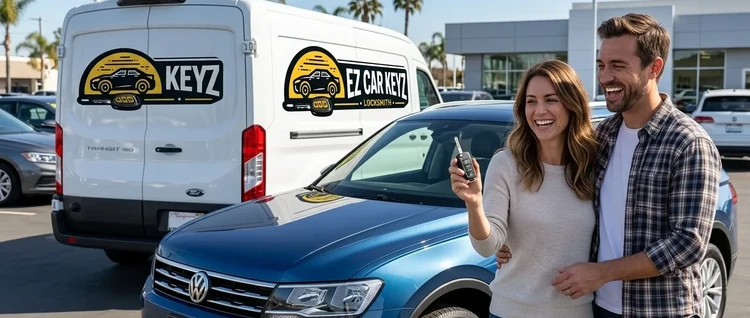 Happy customers with their replacement Volkswagen Tiguan car key from EZ Car Keyz in San Diego County