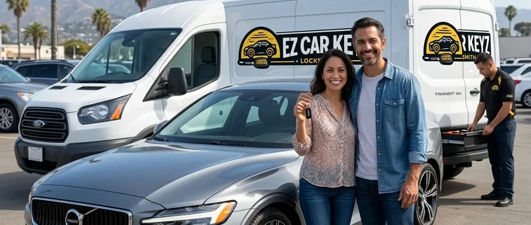Happy customers with their replacement Volvo S60 car key from EZ Car Keyz in San Diego County