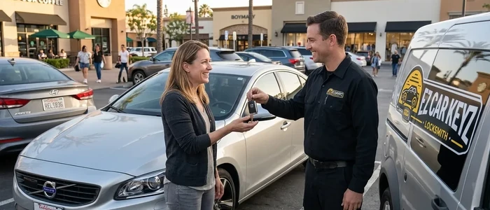 Customer with a replacement Volvo V60 car key from EZ Car Keyz in San Diego County