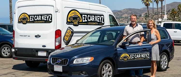 Happy customers with their replacement Volvo V70 car key from EZ Car Keyz in San Diego County